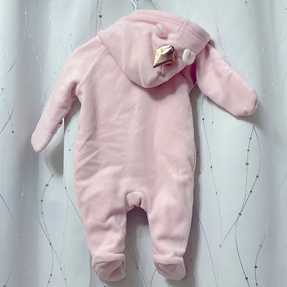 EUC Old Navy | pink, white infant’s unicorn snowsuit, zippered with flip mittens - Picture 6 of 7